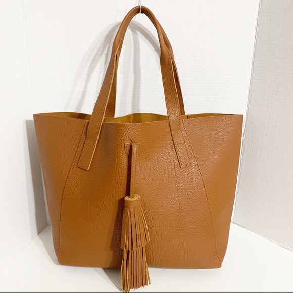Tanger Bags Tanger Outlet Faux Pebble Leather Tote Bag Tassel